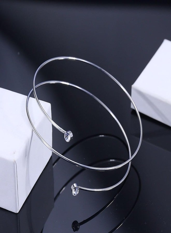 Xeyau Arm Cuff Jewelry for Women Arm Bracelet Upper Gold Silver Rhinestone Arms Cuff Set Adjustable Minimalist Accessorie (A-Silver) - Image 5